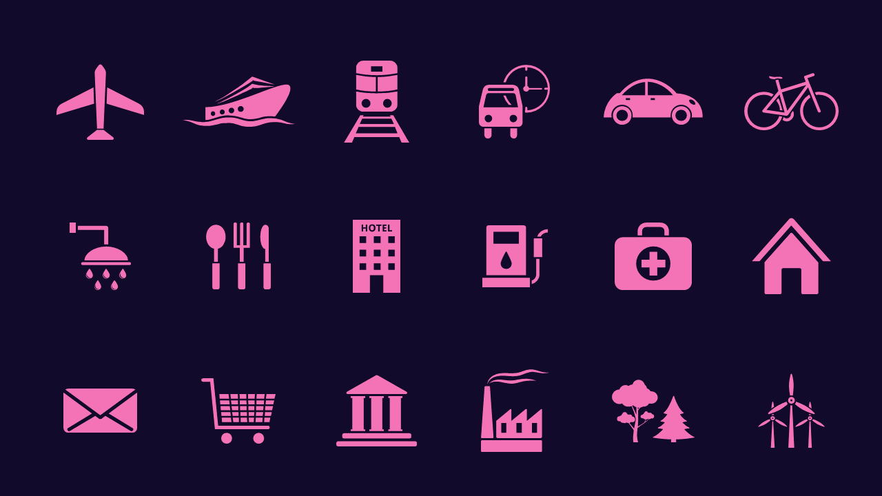 Comprehensive Travel Icon Set – Royal Purple