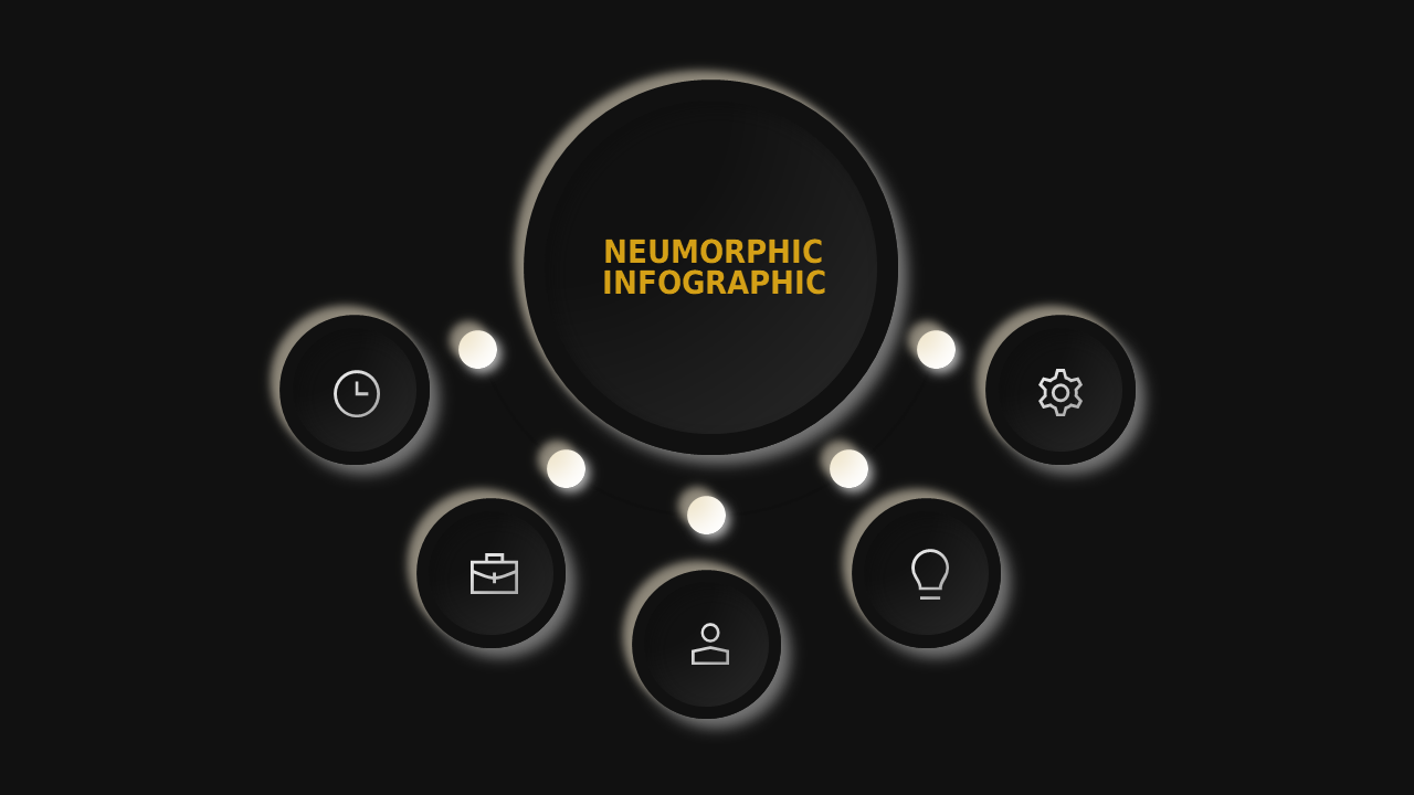 Neumorphic Infographic PowerPoint Template Dark (Charcoal Gold)