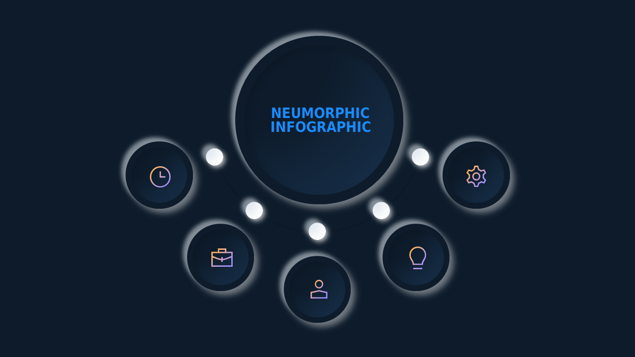 Neumorphic Infographic PowerPoint Template Dark (Ocean Blue)
