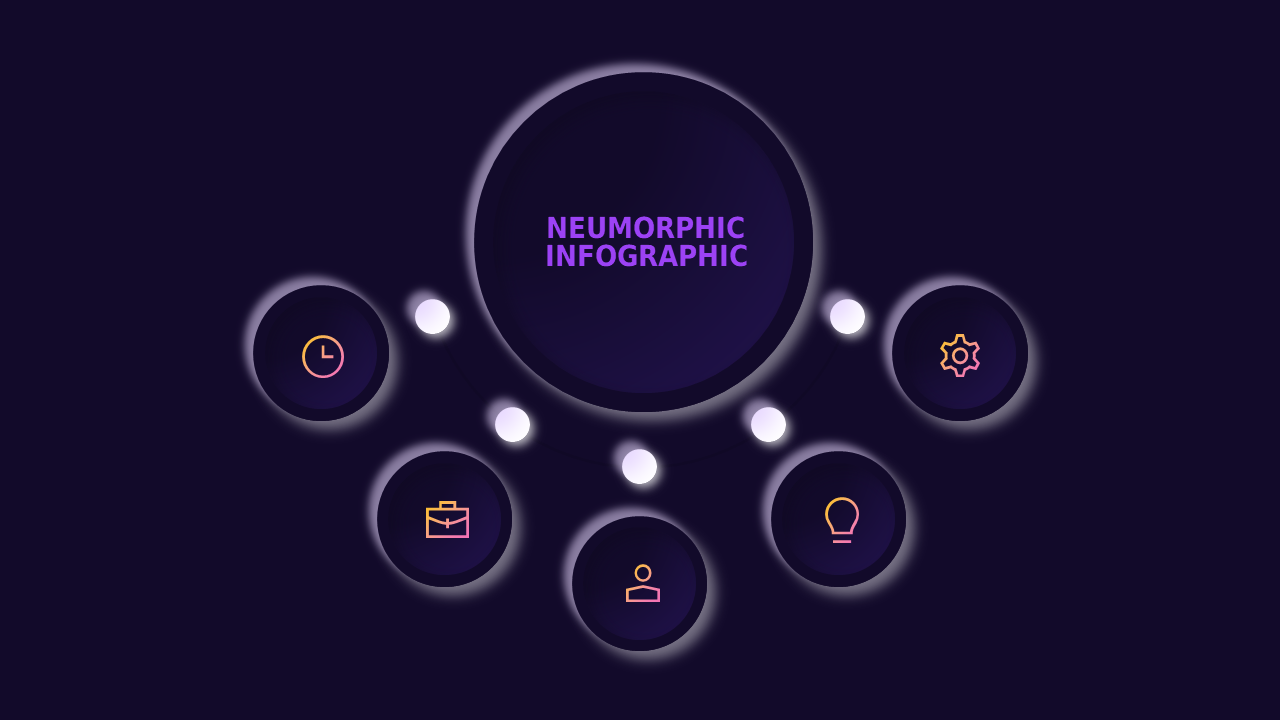 Neumorphic Infographic PowerPoint Template Dark (Royal Purple)