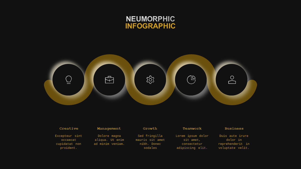 Neumorphic Infographic Set 2 PowerPoint Template Dark (Charcoal Gold)
