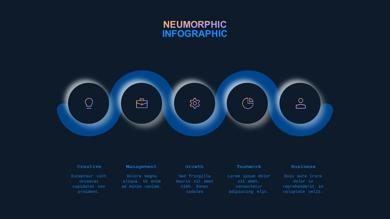 Neumorphic Infographic Set 2 PowerPoint Template Dark (Ocean Blue)